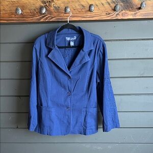 Susan Graver Navy Blazer with Embroidered Details